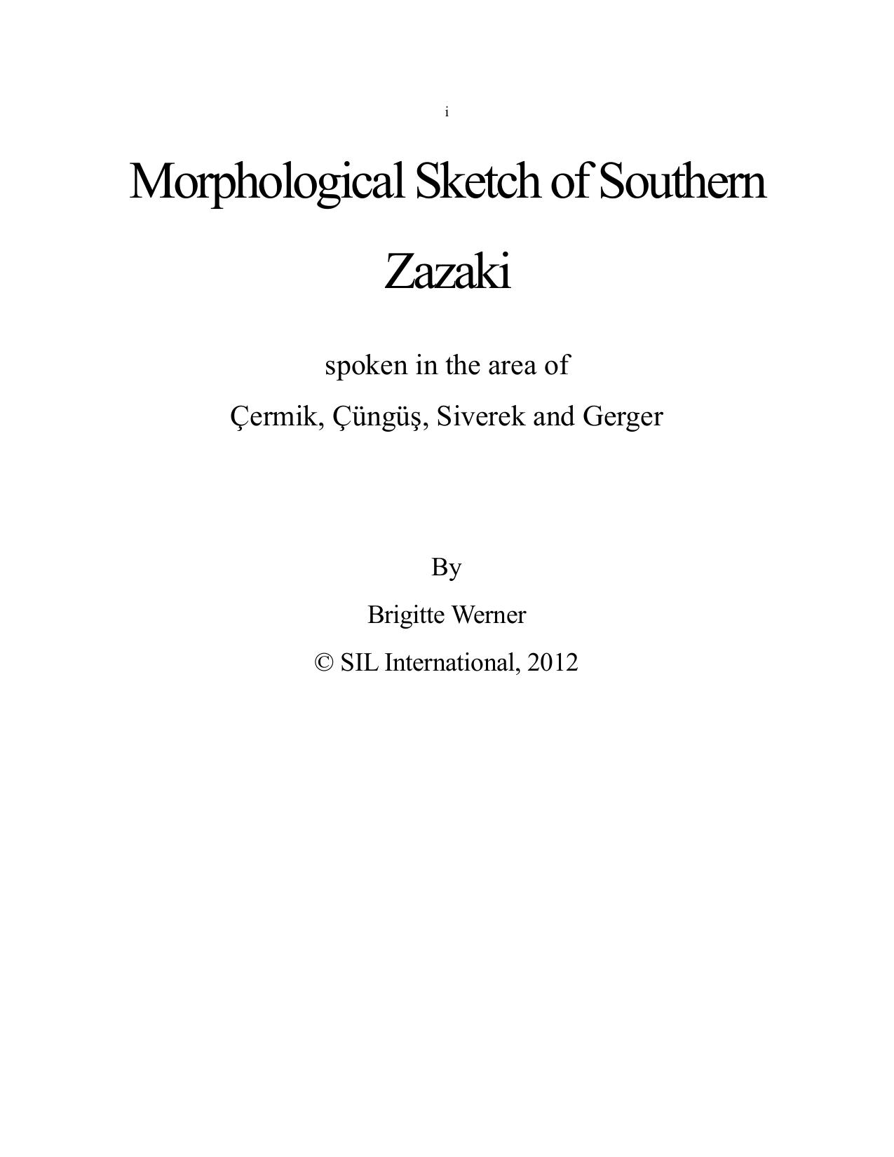 Morphological Sketch of Southern Zazaki by Brigitte Werner