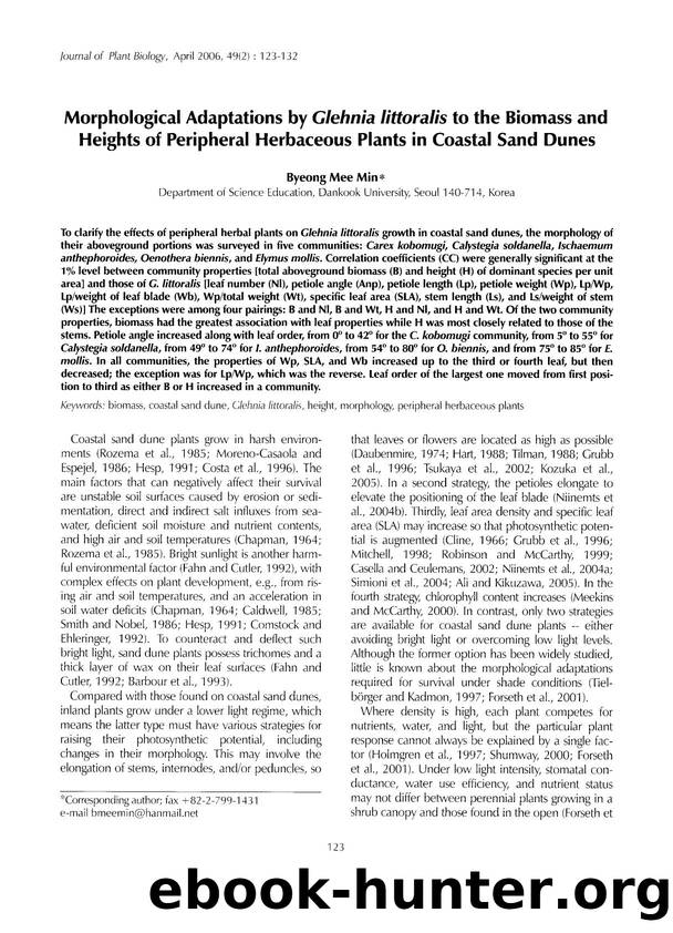 Morphological adaptations by <Emphasis Type="Italic">Glehnia littoralis <Emphasis> to the biomass and heights of peripheral herbaceous plants in coastal sand dunes by Unknown