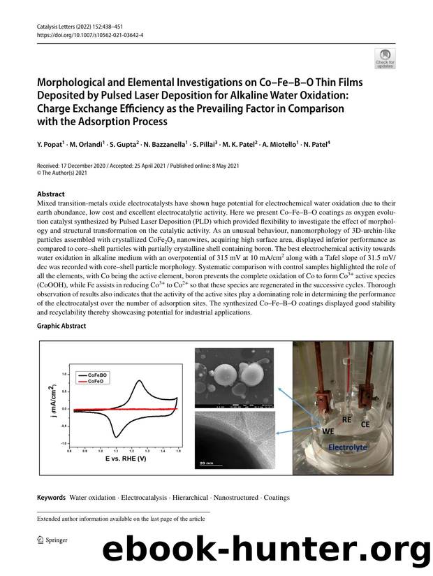 Morphological and Elemental Investigations on CoâFeâBâO Thin Films Deposited by Pulsed Laser Deposition for Alkaline Water Oxidation: Charge Exchange Efficiency as the Prevai by unknow