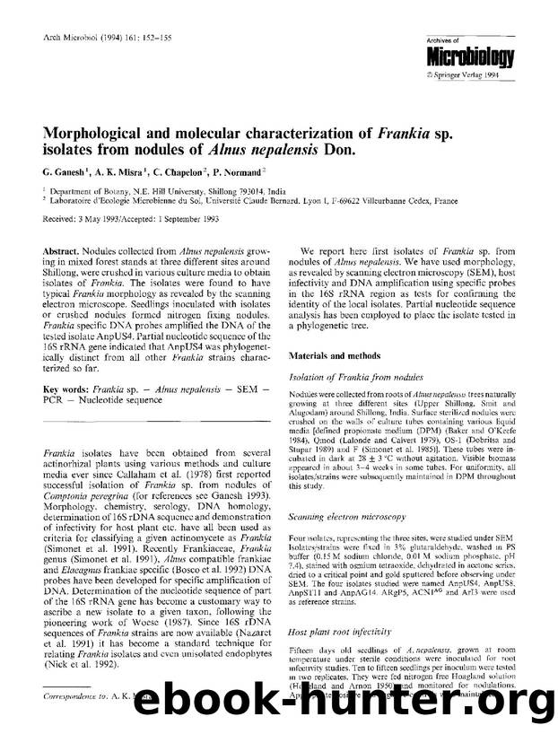 Morphological and molecular characterization of <Emphasis Type="Italic">Frankia<Emphasis> sp. isolates from nodules of <Emphasis Type="Italic">Alnus nepalensis<Emphasis> Don by Unknown