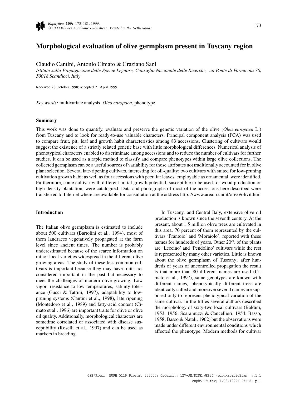 Morphological evaluation of olive germplasm present in Tuscany region by Unknown