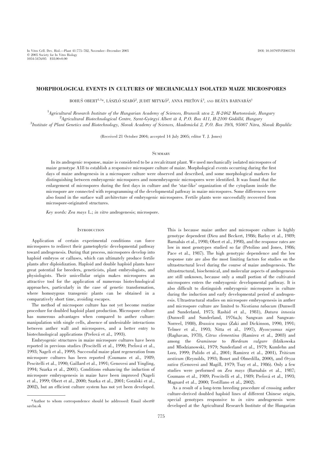 Morphological events in cultures of mechanically isolated maize mcirospores by Unknown