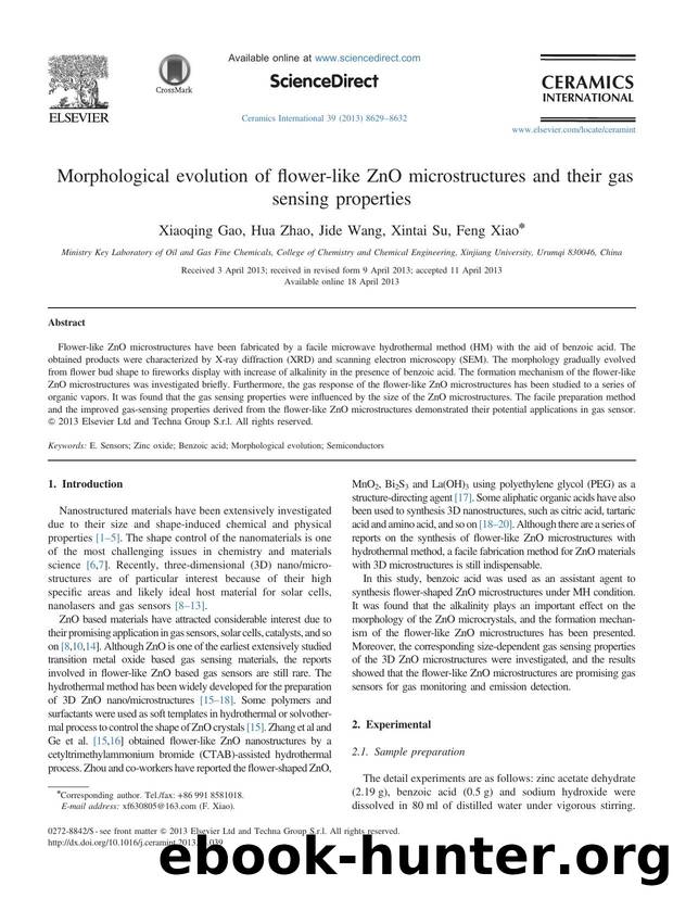 Morphological evolution of flower-like ZnO microstructures and their gas sensing properties by Xiaoqing Gao & Hua Zhao & Jide Wang & Xintai Su & Feng Xiao