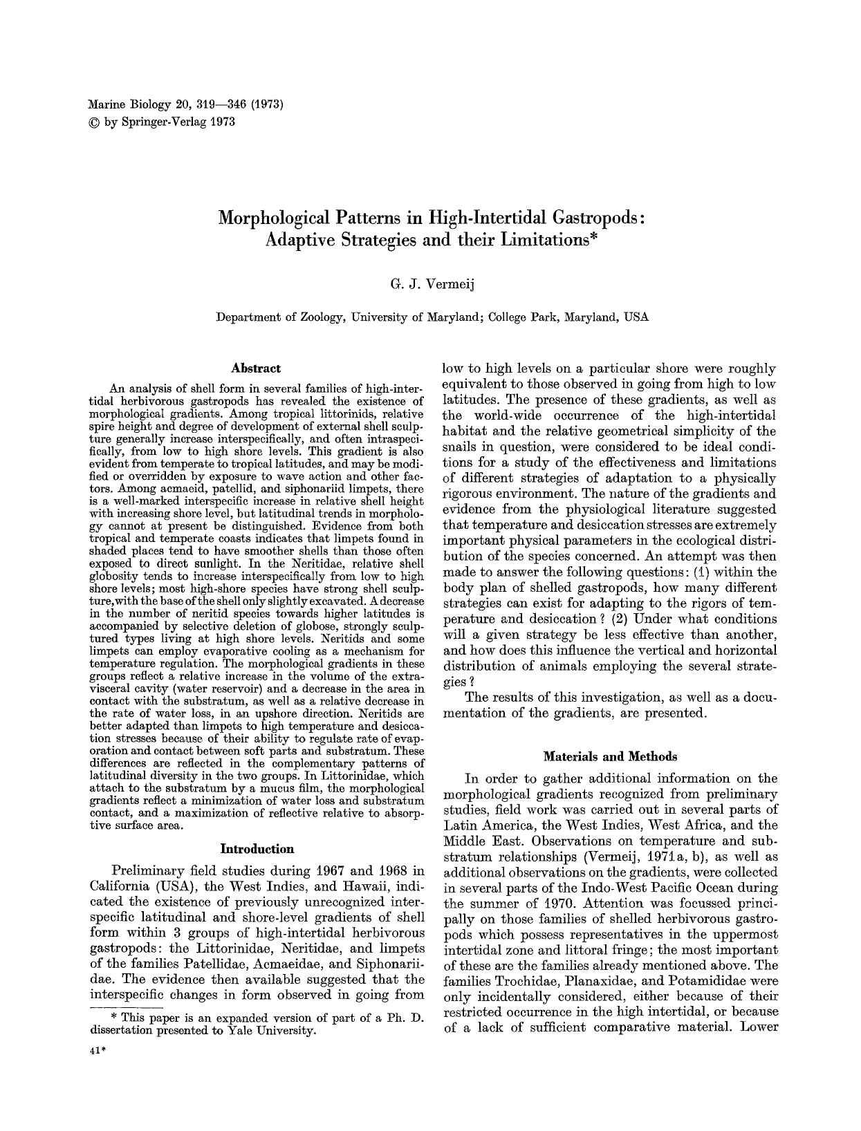 Morphological patterns in high-intertidal gastropods: Adaptive strategies and their limitations by Unknown