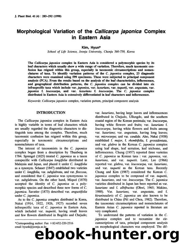 Morphological variation of the <Emphasis Type="Italic">Callicarpa japonica <Emphasis> complex in Eastern Asia by Unknown
