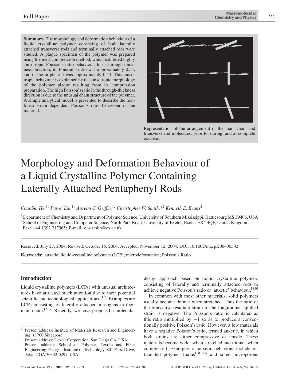 Morphology and Deformation Behaviour of a Liquid Crystalline Polymer Containing Laterally Attached Pentaphenyl Rods by Unknown