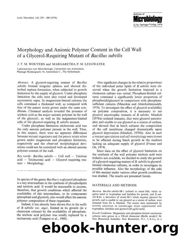 Morphology and anionic polymer content in the cell wall of a glycerol-requiring mutant of <Emphasis Type="Italic">Bacillus subtilis <Emphasis> by Unknown
