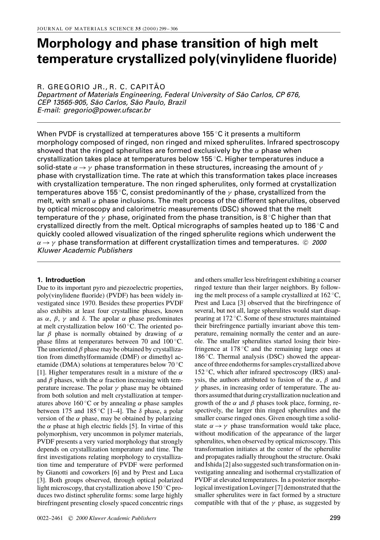 Morphology and phase transition of high melt temperature crystallized poly(vinylidene fluoride) by Unknown