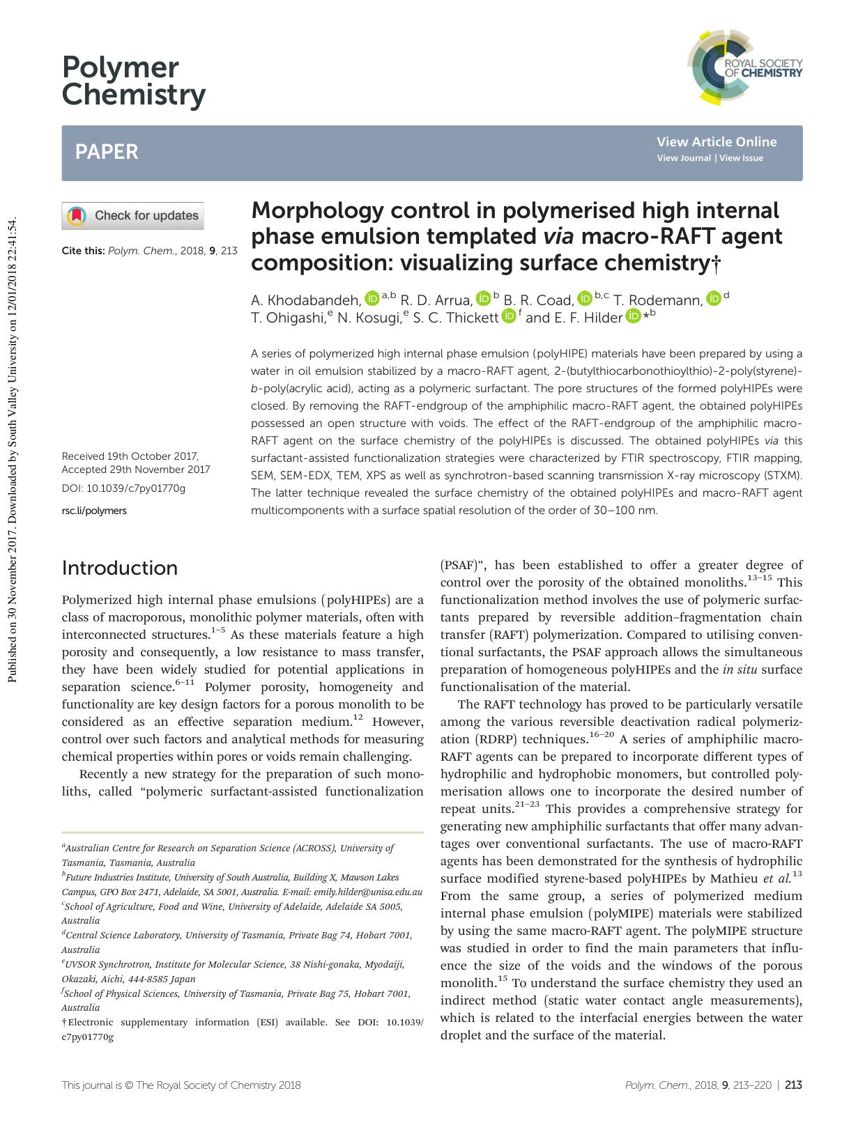 Morphology control in polymerised high internal phase emulsion templated via macro-RAFT agent composition: visualizing surface chemistry by unknow