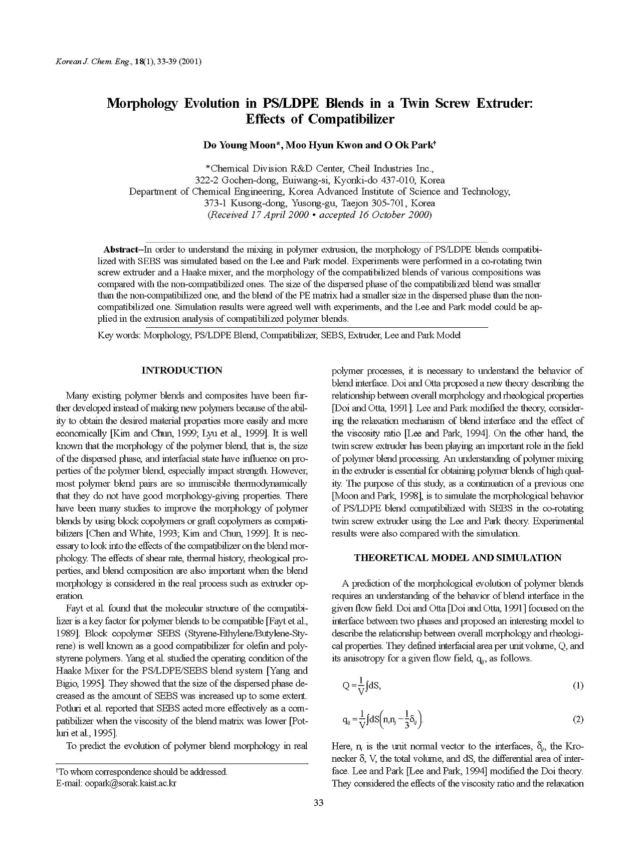 Morphology evolution in PSLDPE blends in a twin screw extruder: Effects of compatibilizer by Unknown