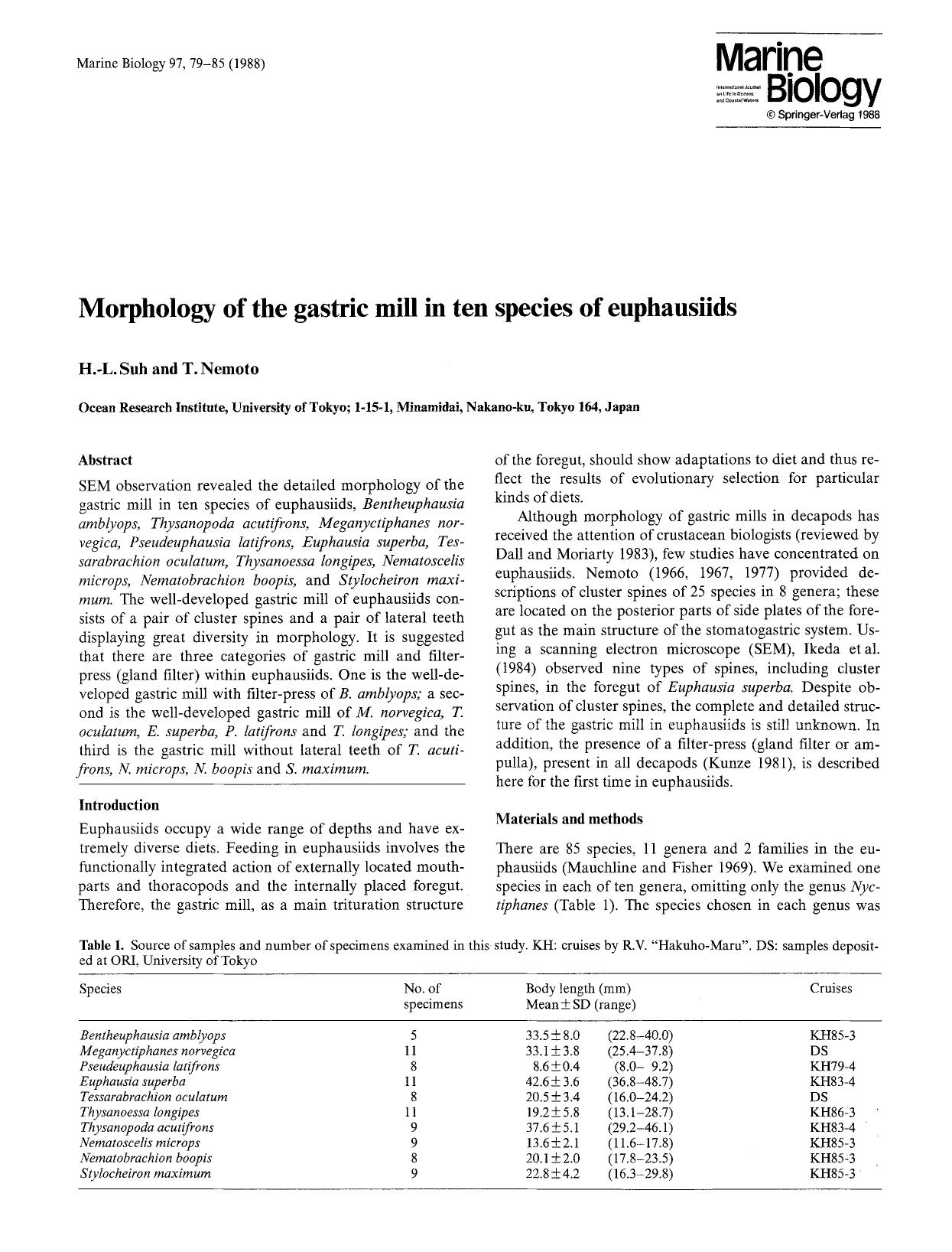 Morphology of the gastric mill in ten species of euphausiids by Unknown
