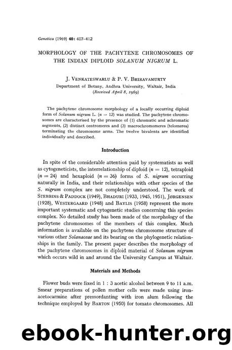 Morphology of the pachytene chromosomes of the Indian diploid <Emphasis Type="Italic">Solanum nigrum <Emphasis> L. by Unknown