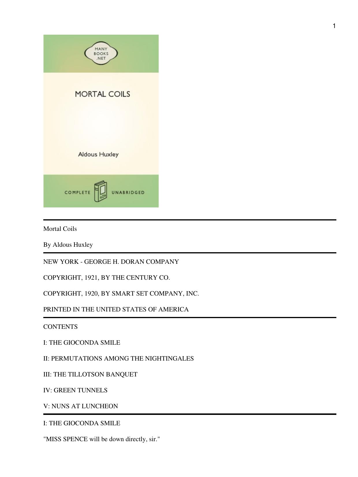 Mortal Coils by Aldous Huxley