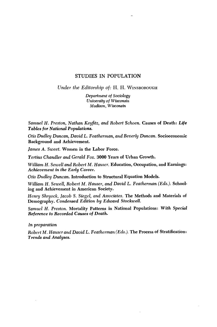 Mortality Patterns in National Populations. With Special Reference to Recorded Causes of Death by Samuel H. Preston and H. H. Winsborough (Auth.)