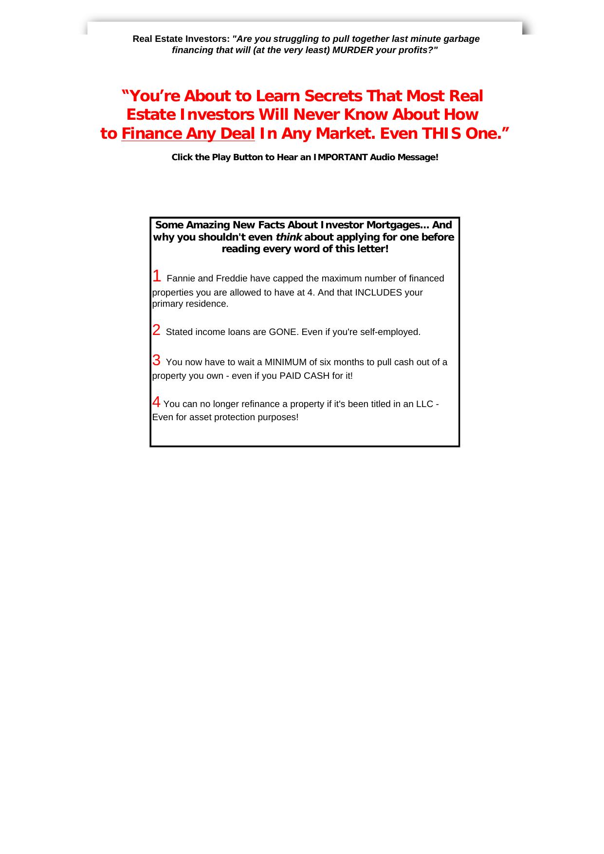 Mortgage Secrets For Investors. by Best of Kuszter's Collection