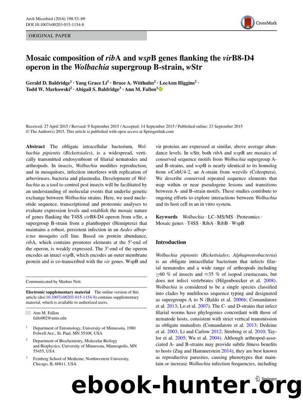 Mosaic composition of ribA and wspB genes flanking the virB8-D4 operon in the Wolbachia supergroup B-strain, wStr by unknow