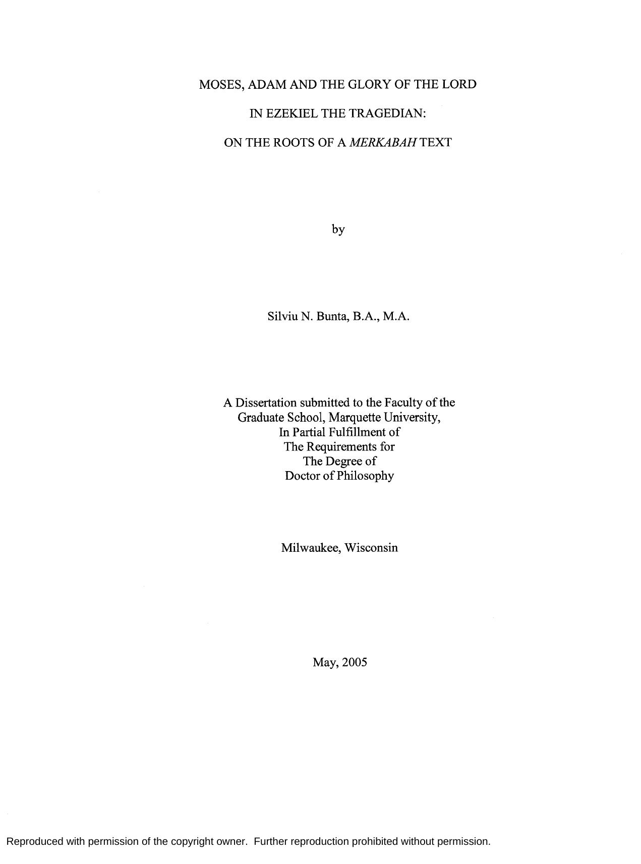 Moses, Adam and the glory of the Lord in Ezekiel the Tragedian: On the roots of a merkabah text by Bunta Silviu N