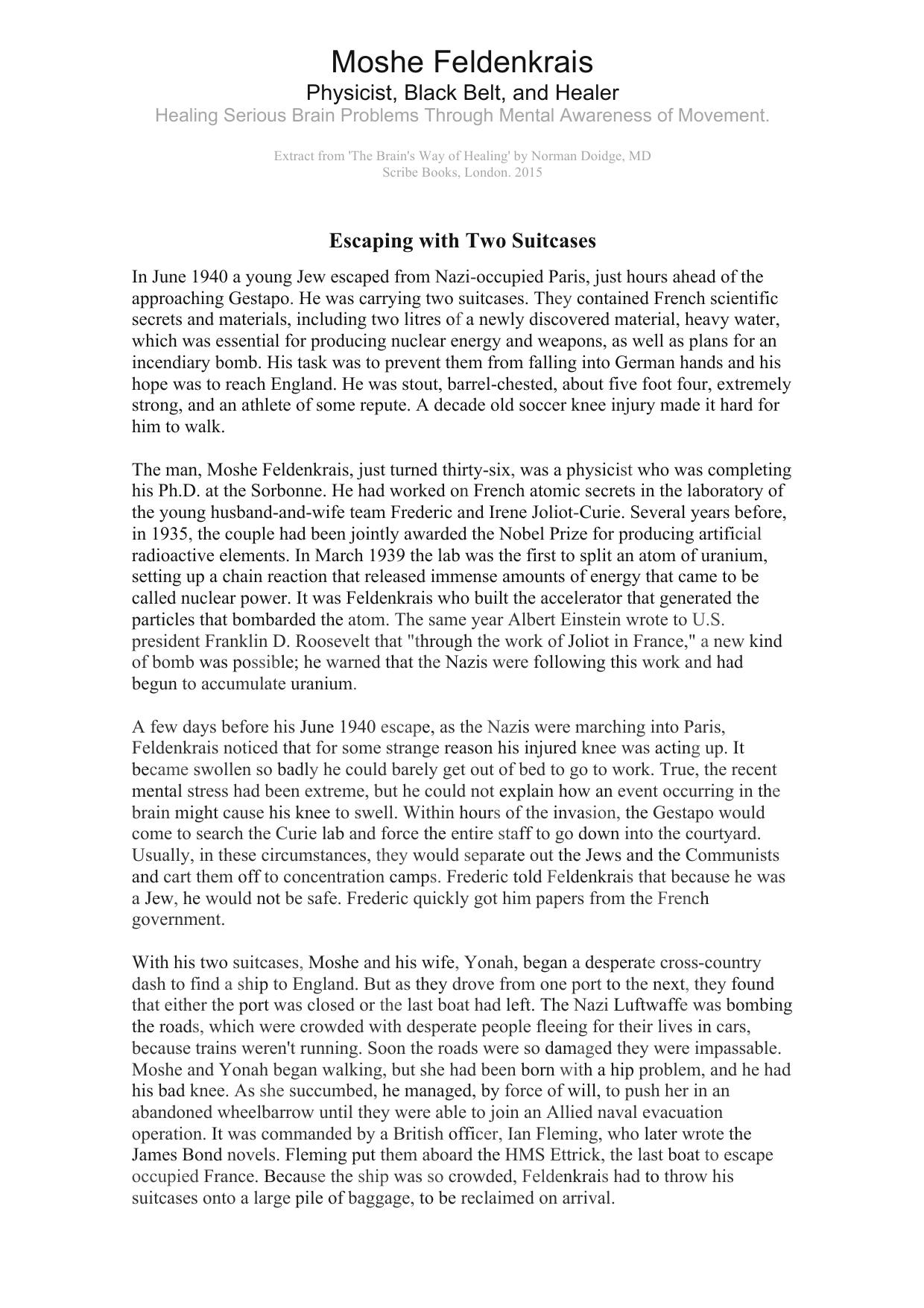 Moshe Feldenkrais: Physicist, Black Belt, and Healer by Norman Doidge
