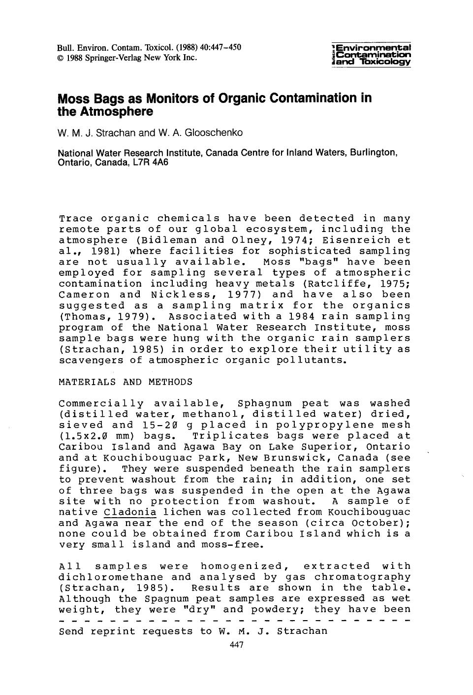 Moss bags as monitors of organic contamination in the atmosphere by Unknown