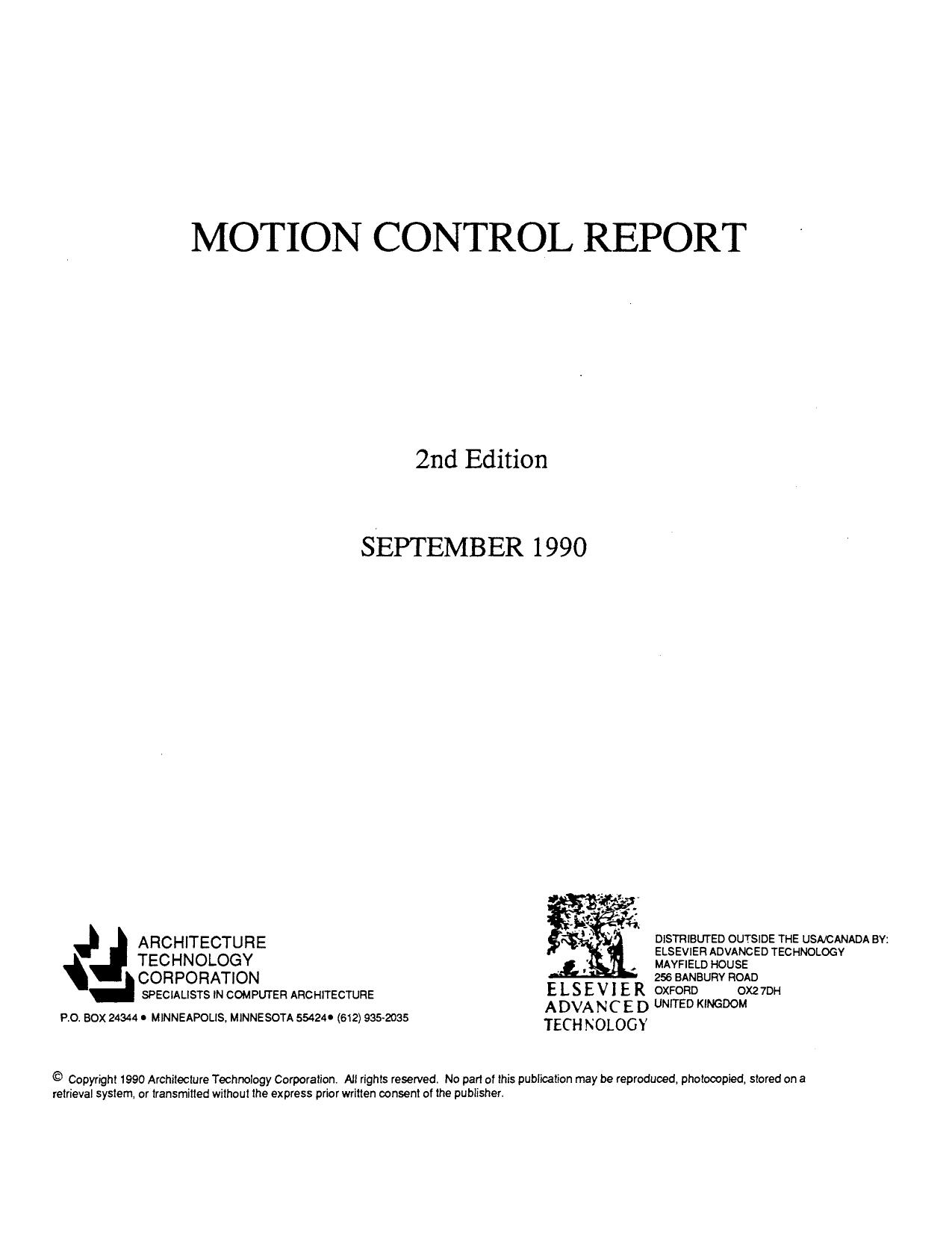 Motion Control Report by Architecture Technology Corp. (Auth.)