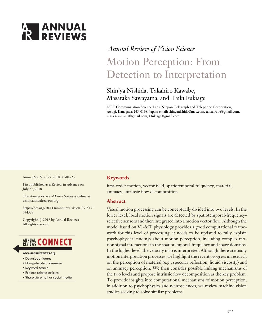 Motion Perception: From Detection to Interpretation by Shin'ya Nishida Takahiro Kawabe Masataka Sawayama and Taiki Fukiage