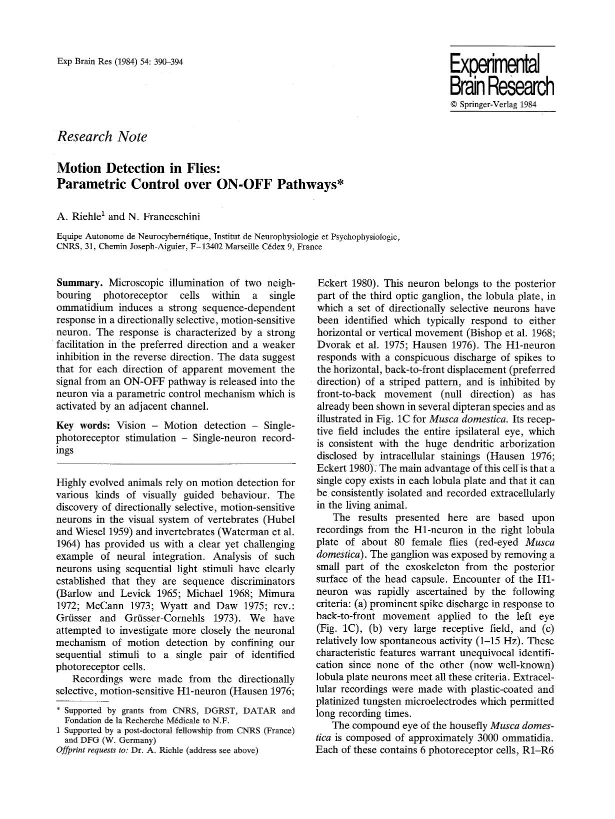 Motion detection in flies: Parametric control over ON-OFF pathways by Unknown
