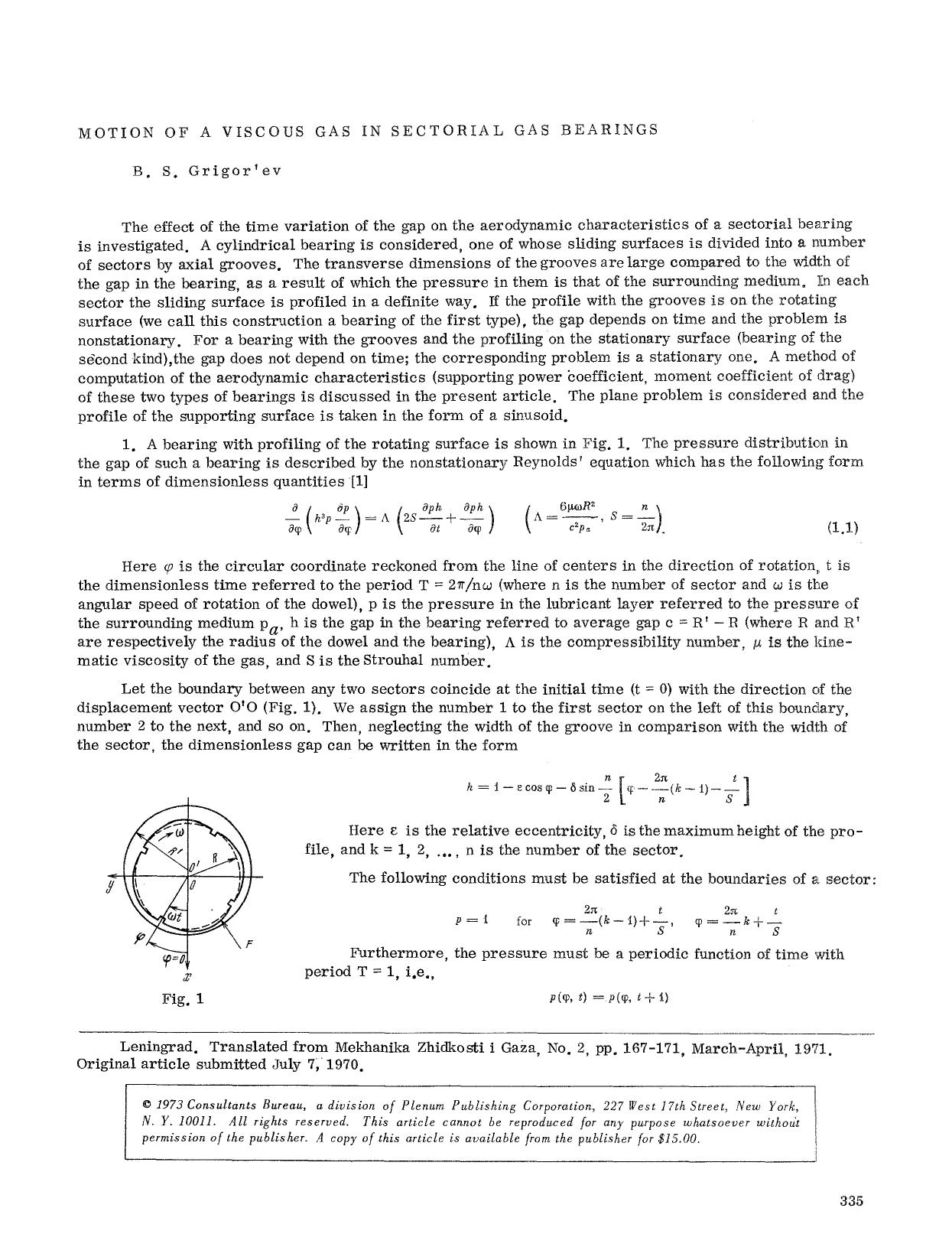Motion of a viscous gas in sectorial gas bearings by Unknown