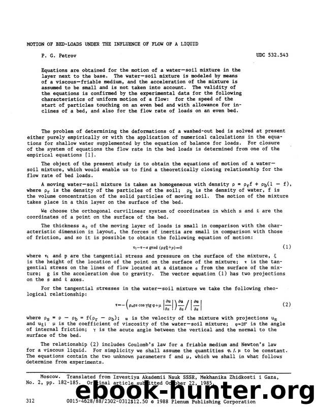 Motion of bed-loads under the influence of flow of a liquid by Unknown
