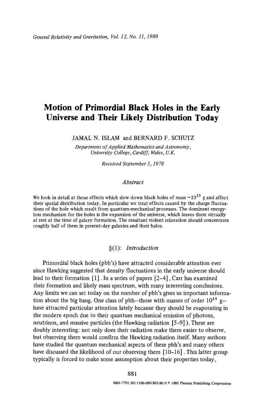 Motion of primordial black holes in the early universe and their likely distribution today by Unknown