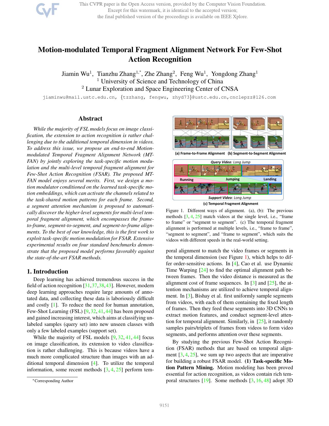 Motion-Modulated Temporal Fragment Alignment Network for Few-Shot Action Recognition by Jiamin Wu & Tianzhu Zhang & Zhe Zhang & Feng Wu & Yongdong Zhang