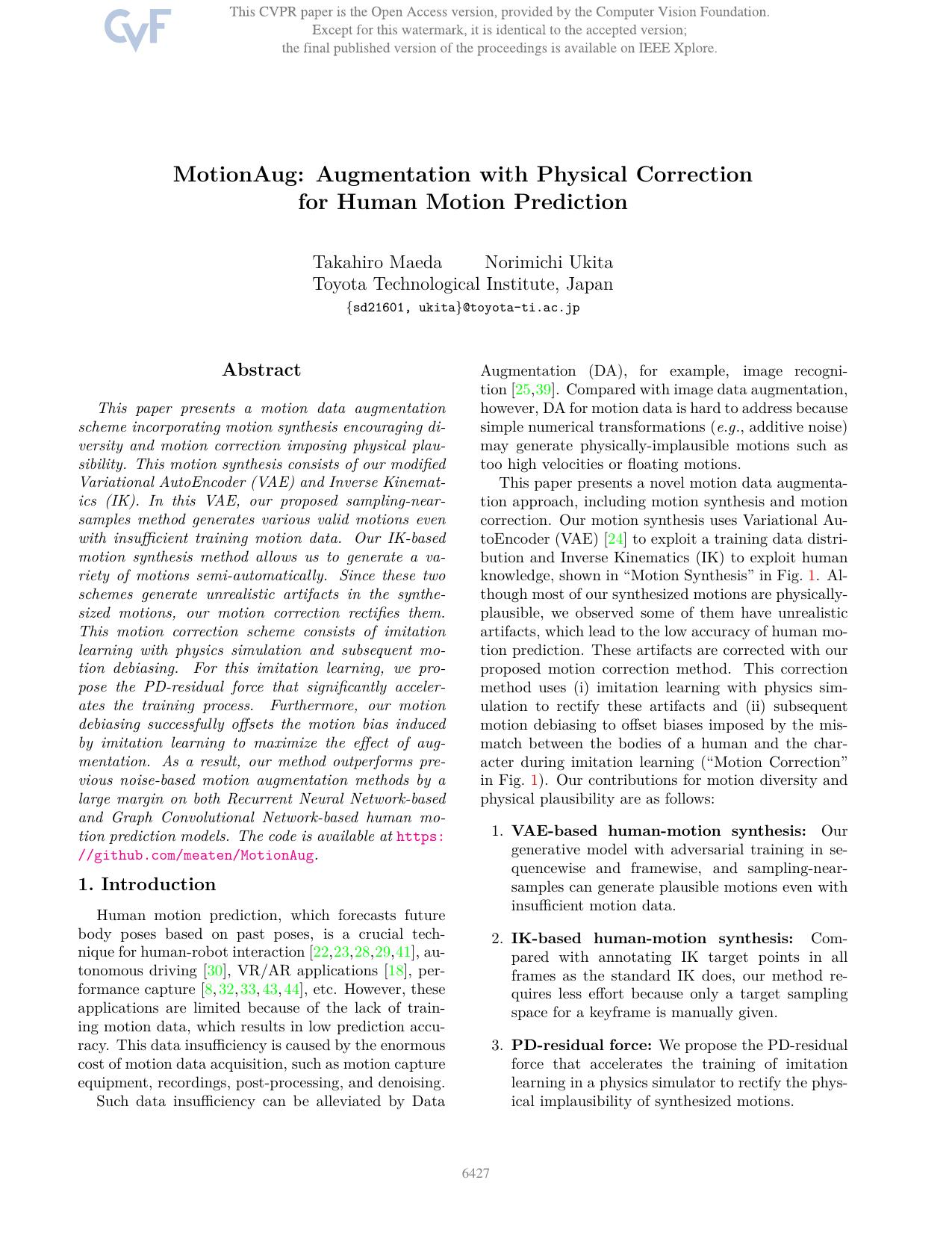 MotionAug: Augmentation With Physical Correction for Human Motion Prediction by Takahiro Maeda & Norimichi Ukita