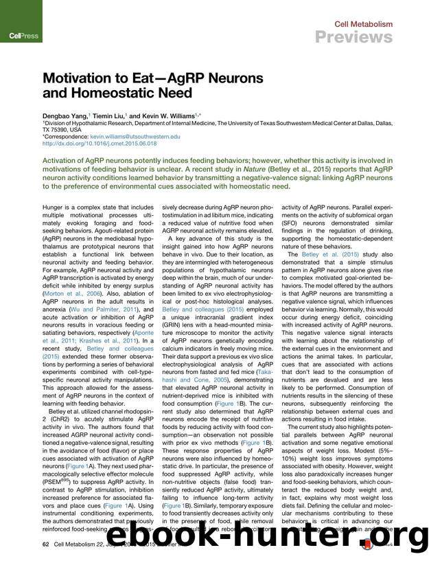 Motivation to Eat-AgRP Neurons and Homeostatic Need by Dengbao Yang & Tiemin Liu & Kevin W. Williams