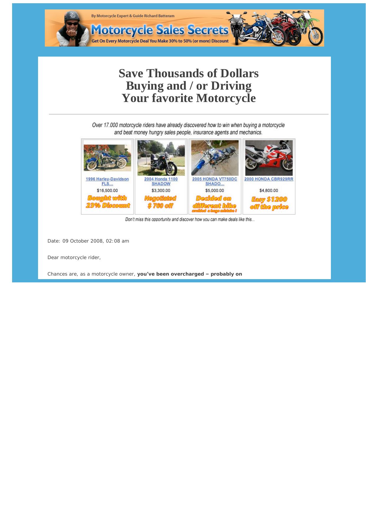 Motorcycle Sales Secrets - Any Mc Rider Can Save Thousands. by Best of Kuszter's Collection