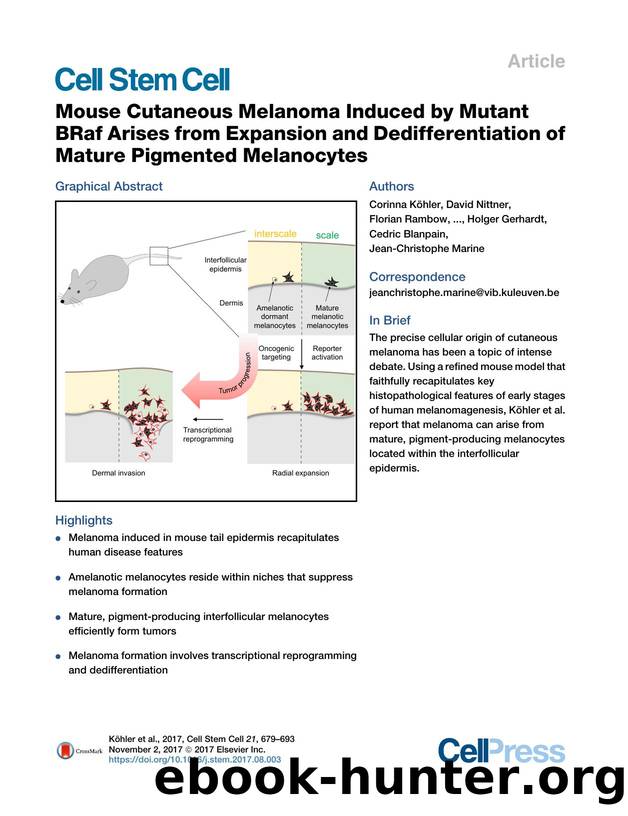 Mouse Cutaneous Melanoma Induced by Mutant BRaf Arises from Expansion and Dedifferentiation of Mature Pigmented Melanocytes by unknow