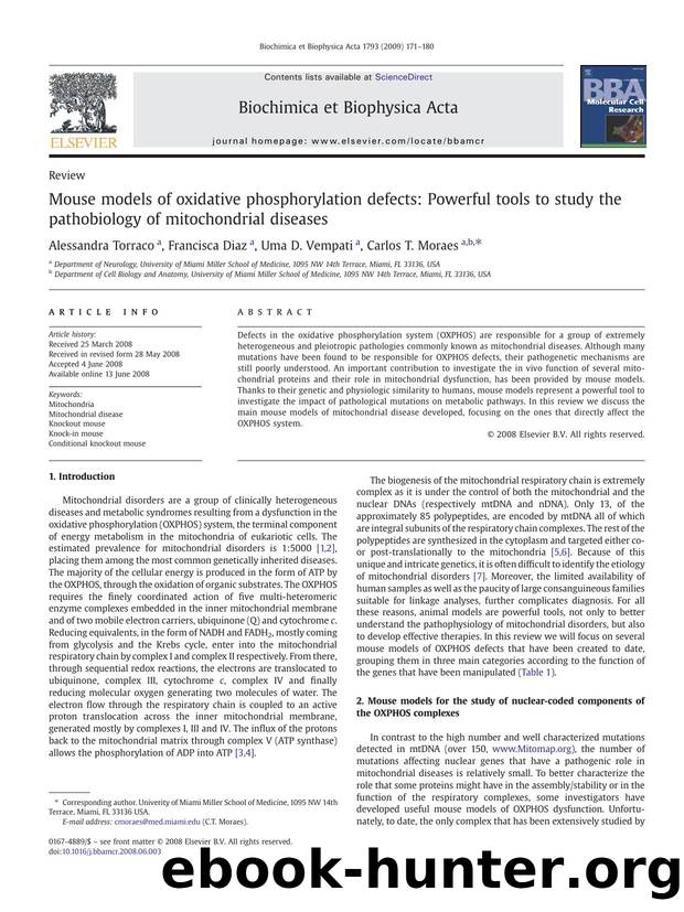 Mouse models of oxidative phosphorylation defects: Powerful tools to study the pathobiology of mitochondrial diseases by Alessandra Torraco; Francisca Diaz; Uma D. Vempati; Carlos T. Moraes