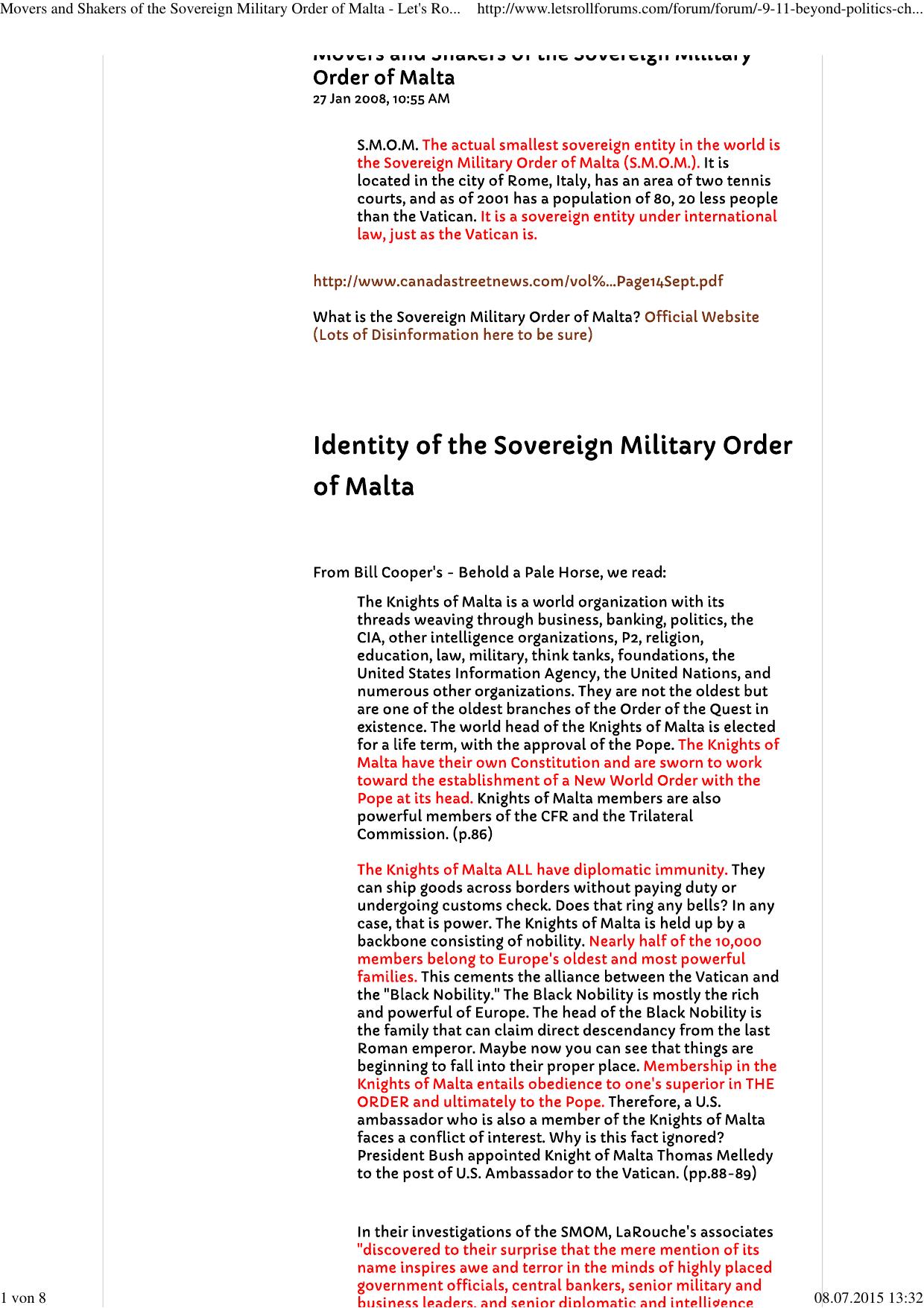 Movers and Shakers of the Sovereign Military Order of Malta - Let's Roll Forums by Andi