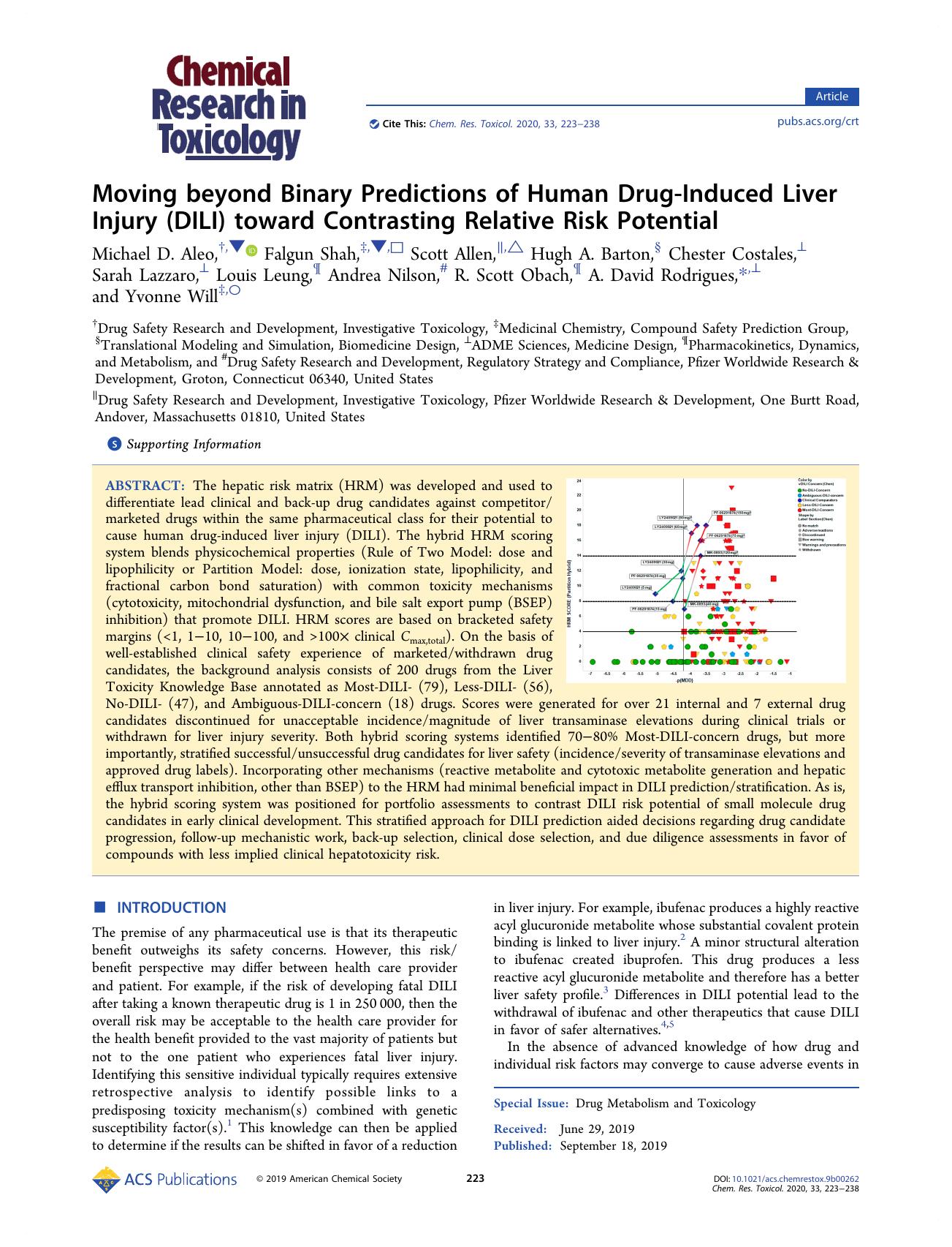 Moving beyond Binary Predictions of Human Drug-Induced Liver Injury (DILI) toward Contrasting Relative Risk Potential by unknow