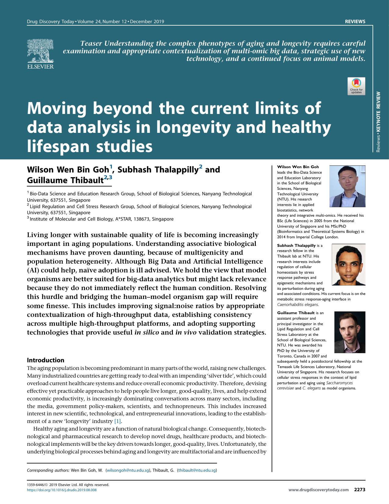 Moving beyond the current limits of data analysis in longevity and healthy lifespan studies by Wilson Wen Bin Goh & Subhash Thalappilly & Guillaume Thibault
