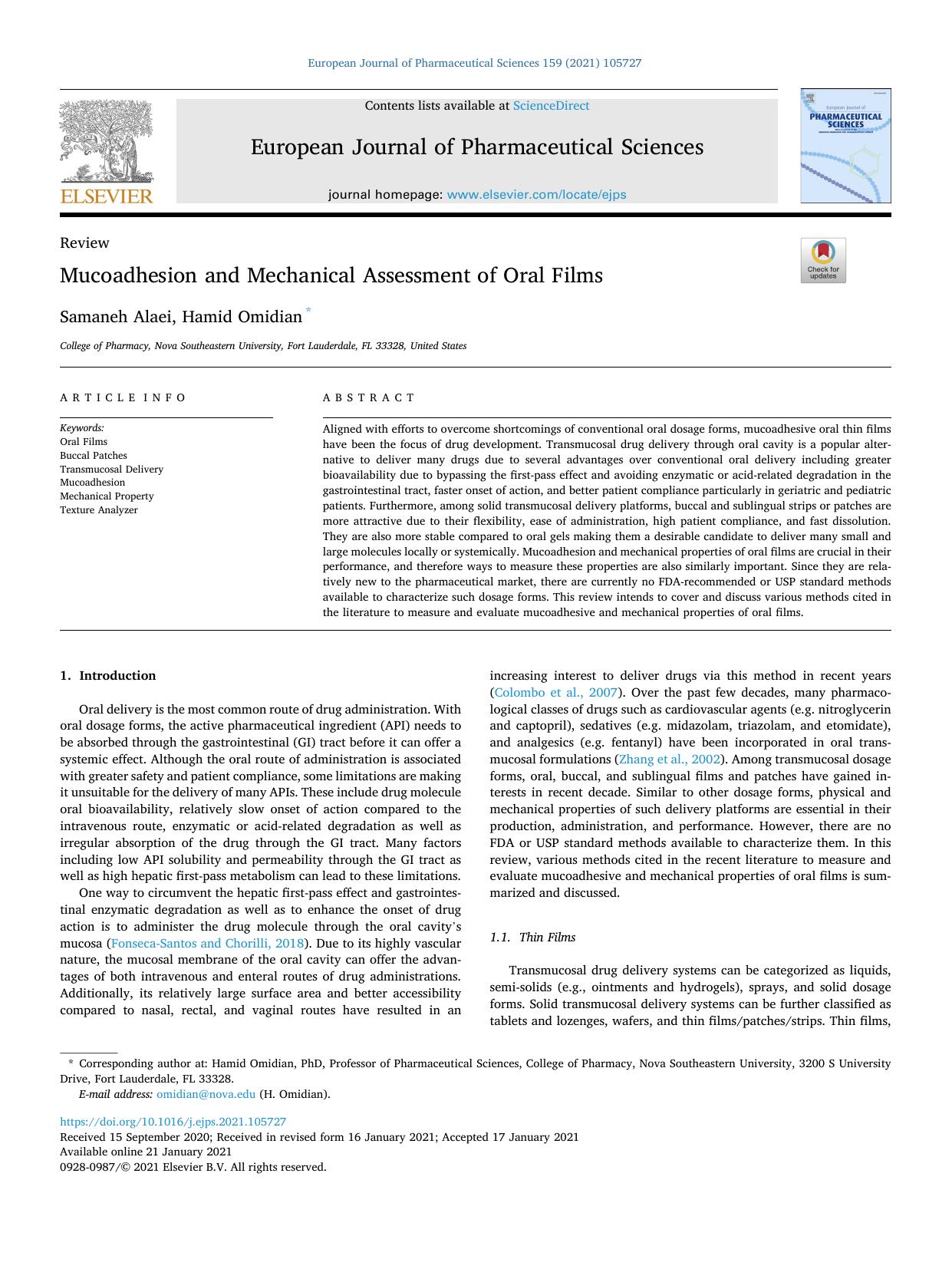 Mucoadhesion and Mechanical Assessment of Oral Films by Samaneh Alaei