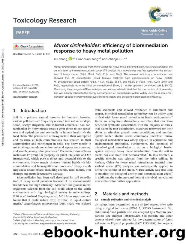 Mucor circinelloides: efficiency of bioremediation response to heavy metal pollution by Xu Zhang Huanhuan Yang Zhaojie Cui