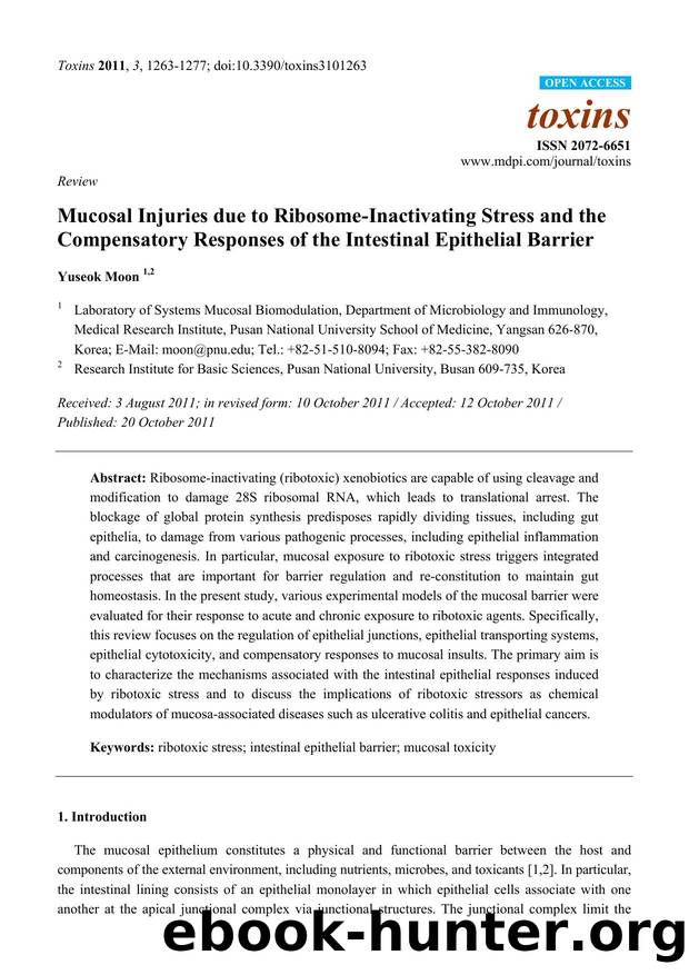 Mucosal Injuries due to Ribosome-Inactivating Stress and the Compensatory Responses of the Intestinal Epithelial Barrier by Yuseok Moon