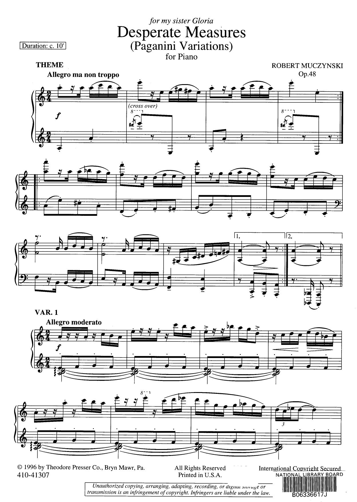 Muczynski Desperate Measures (Paganini Variations) by Unknown