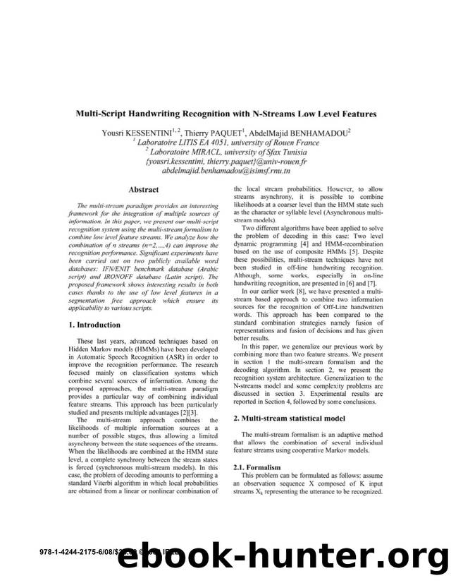 MultiÂ·Script Handwriting Recognition with N-Streams Low Level features by 