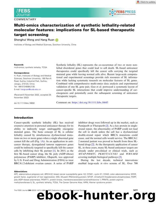 Multiâomics characterization of synthetic lethalityârelated molecular features: implications for SLâbased therapeutic target screening by Unknown