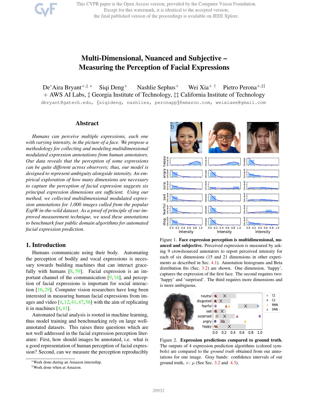 Multi-Dimensional, Nuanced and Subjective - Measuring the Perception of Facial Expressions by De'Aira Bryant & Siqi Deng & Nashlie Sephus & Wei Xia & Pietro Perona