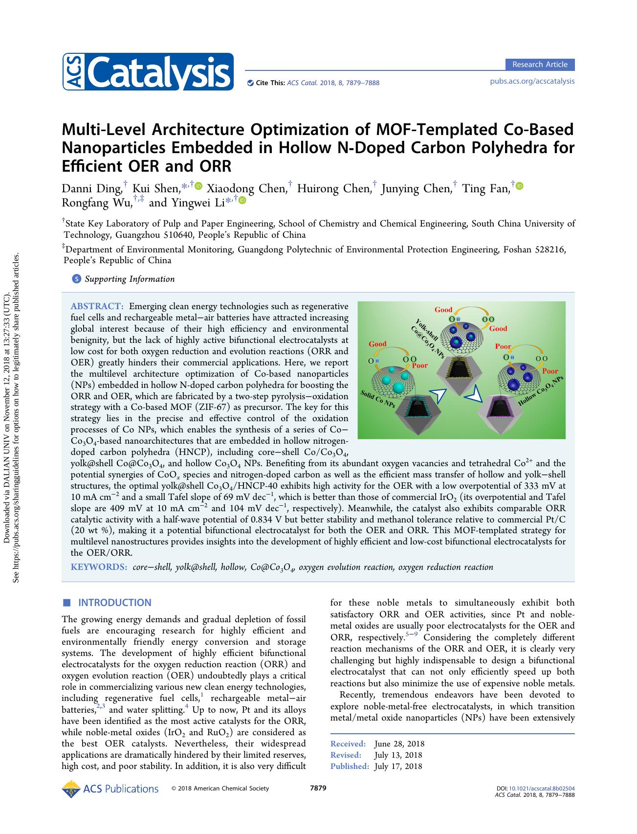 Multi-Level Architecture Optimization of MOF-Templated Co-Based Nanoparticles Embedded in Hollow N-Doped Carbon Polyhedra for Efficient OER and ORR by unknow