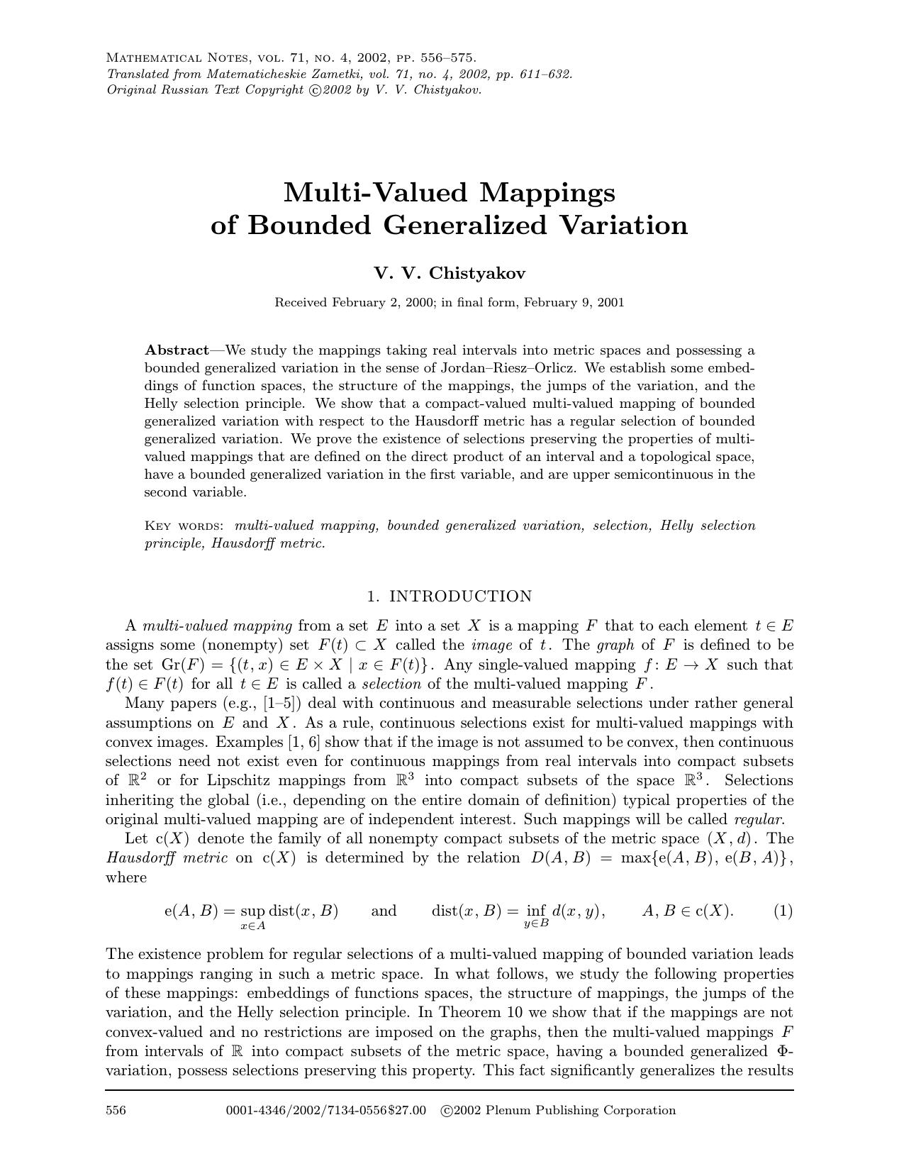 Multi-Valued Mappings of Bounded Generalized Variation by Unknown