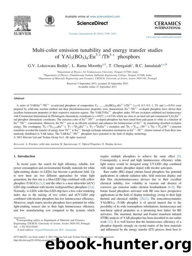 Multi-color emission tunability and energy transfer studies of YAl3(BO3)4_Eu3+Tb3+ phosphors by G.V. Lokeswara Reddy & L. Rama Moorthy & T. Chengaiah & B.C. Jamalaiah