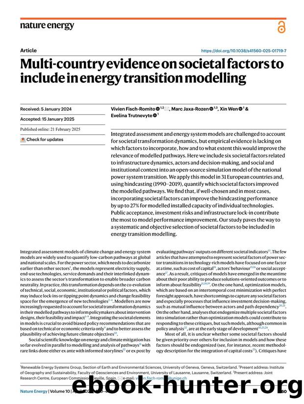 Multi-country evidence on societal factors to include in energy transition modelling by Vivien Fisch-Romito & Marc Jaxa-Rozen & Xin Wen & Evelina Trutnevyte
