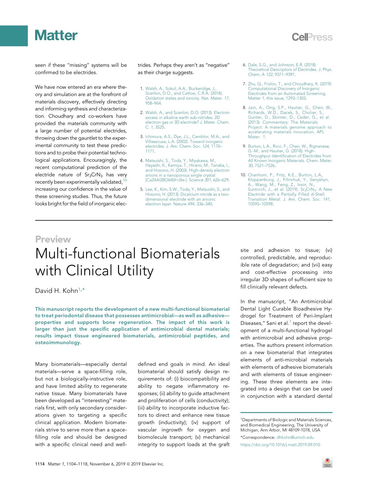 Multi-functional Biomaterials with Clinical Utility by David H. Kohn